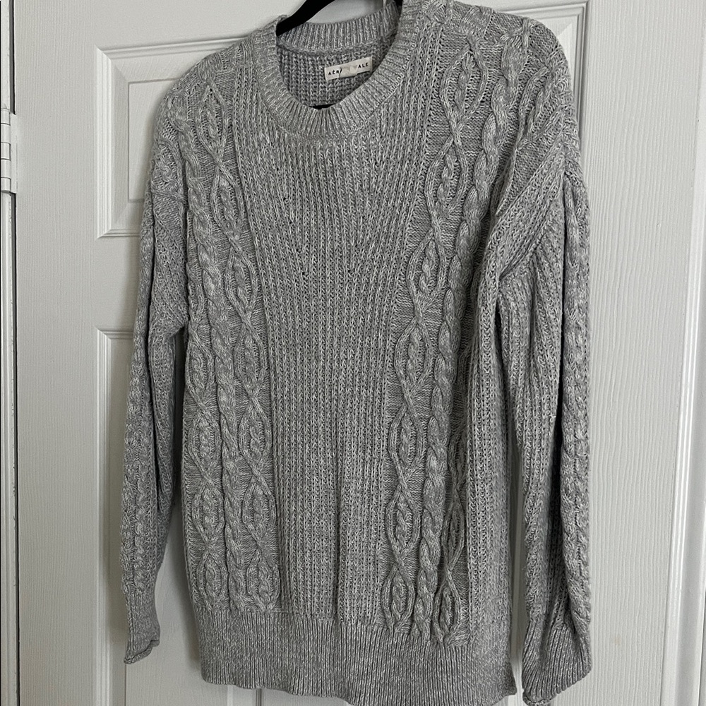 Aeropostale Heather Gray Cable Knit Crewneck Sweater